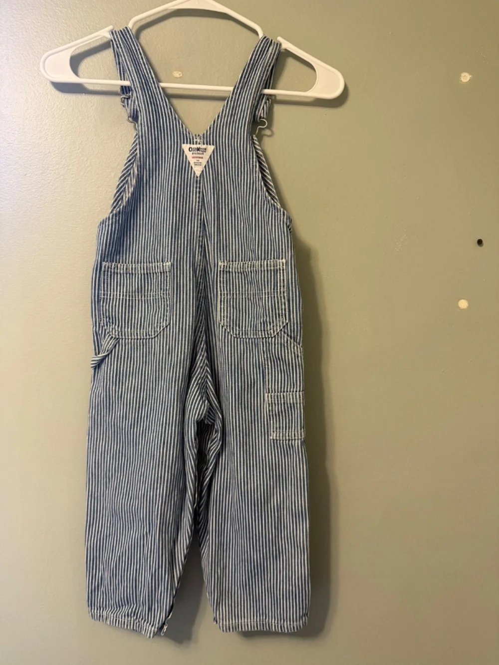 OSH KOSH Vintage Overall Bibs Pinstripe Denim Size 4T Toddler Kid